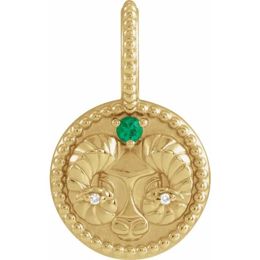 14K Emerald & Diamond Aries Charm/Pendant