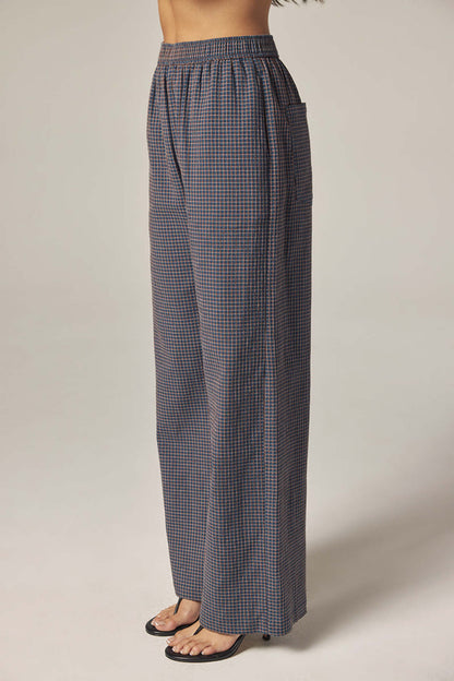 Micro Check Elastic Waist Palazzo Pants