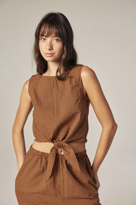 Plaid Front Tie Top