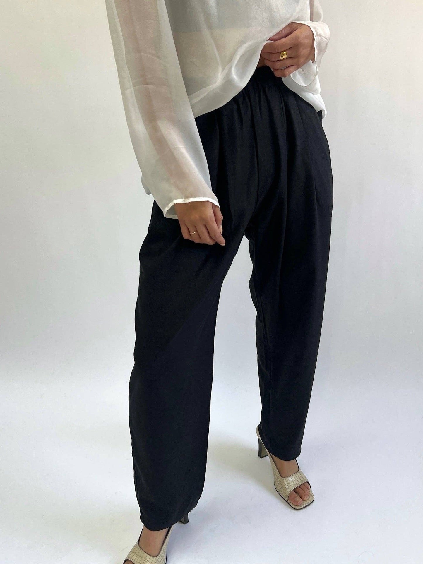Lena Silk Herringbone Pant: Black / S