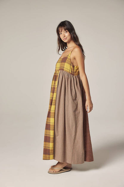 Contrast midi dress: Mustard/Brown / Checkered