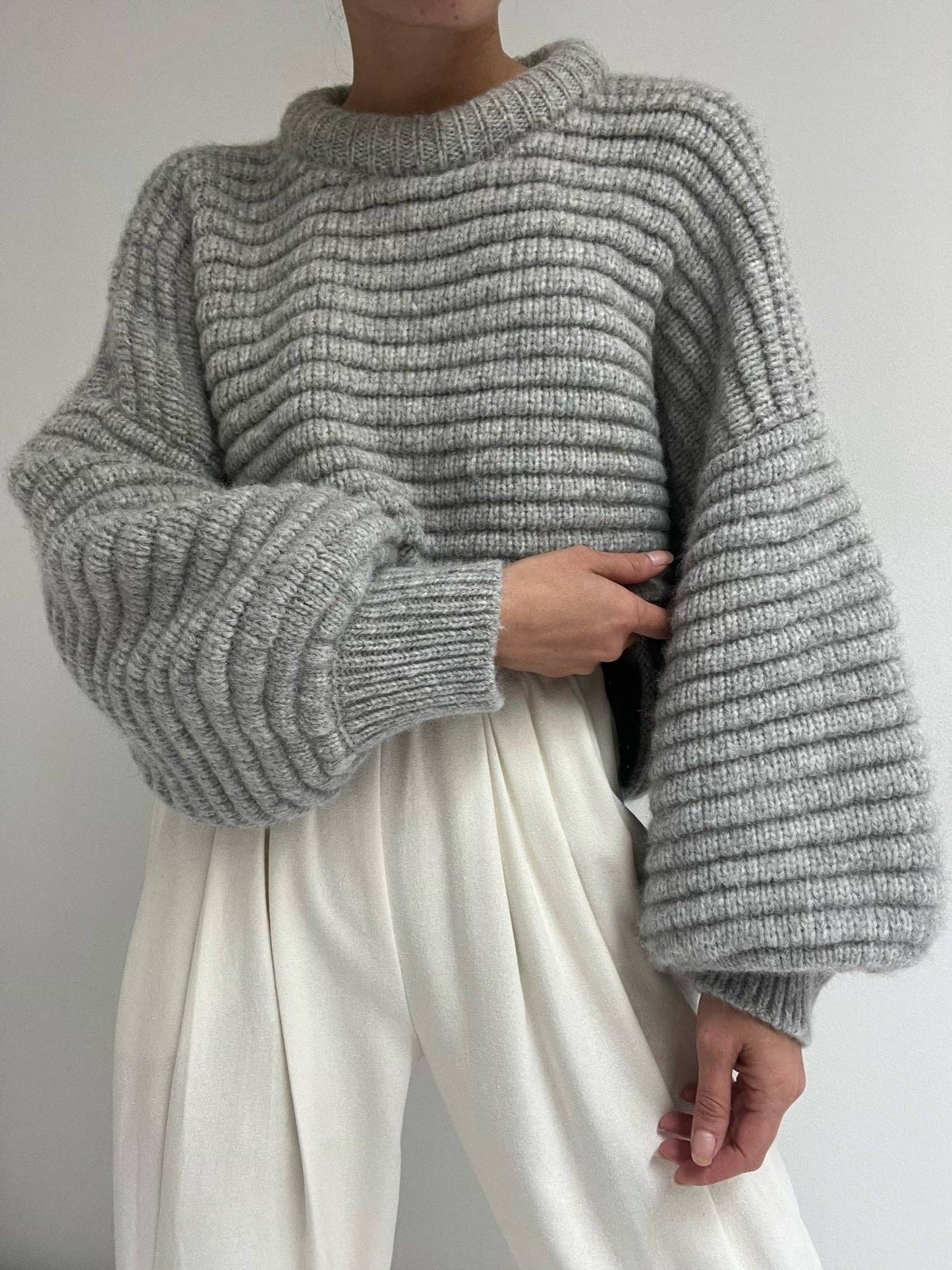 Romy Knitted Alpaca Balloon Sleeve Sweater: Umber / O/S