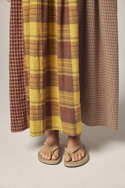 Contrast midi dress: Mustard/Brown / Checkered