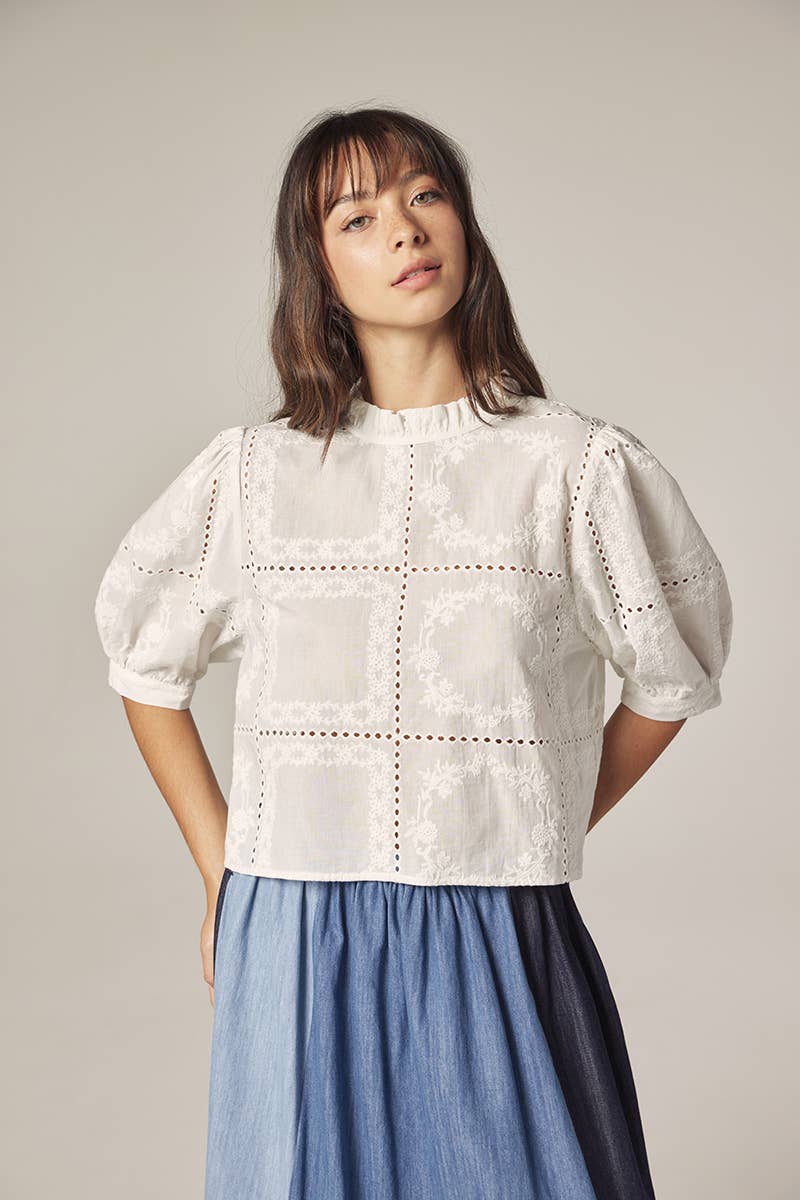Puff sleeve tie back top: White / Contemporary