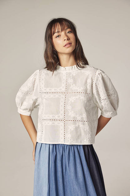 Puff sleeve tie back top: White / Contemporary