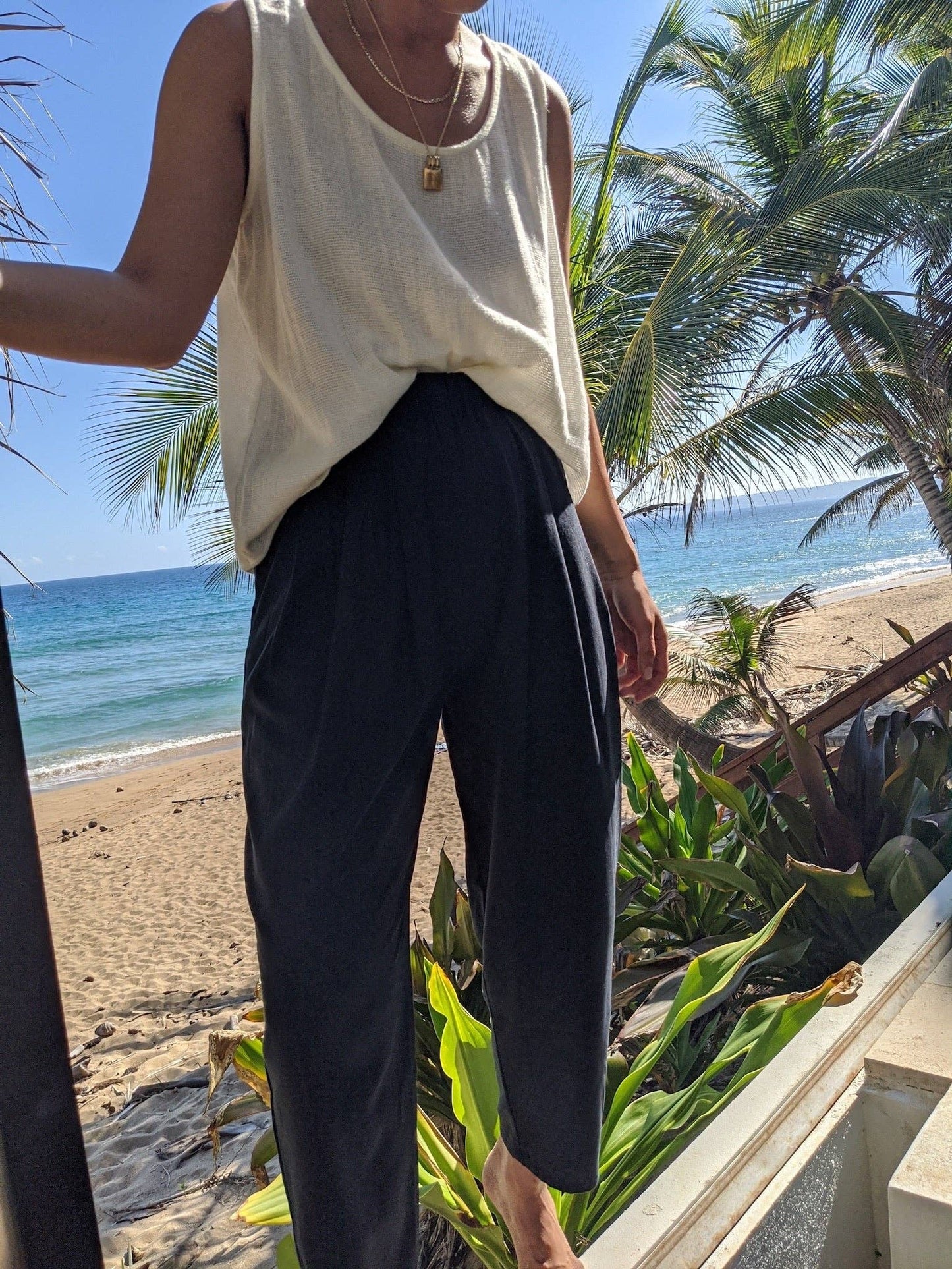 Lena Silk Canvas Pant: Black / S / 26"