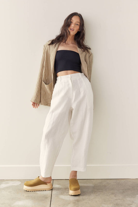 Linen seamed pants: White / Solid
