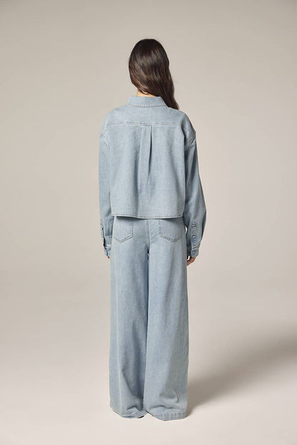 Wide leg elestic pants: Denim / Solid