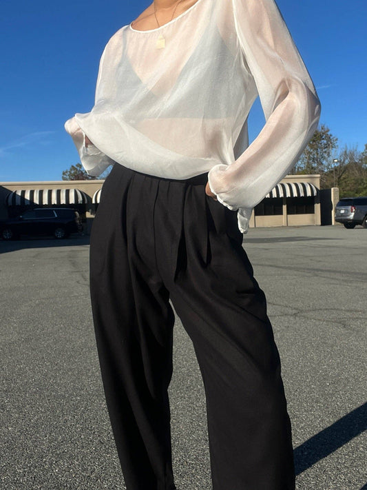 Lena Silk Herringbone Pant: Black / S