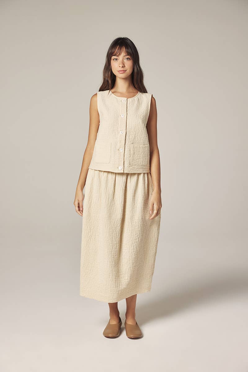 Botton down jacquard top: Cream / Solid