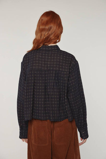 Cotton pleated blouse: Black / Plaid