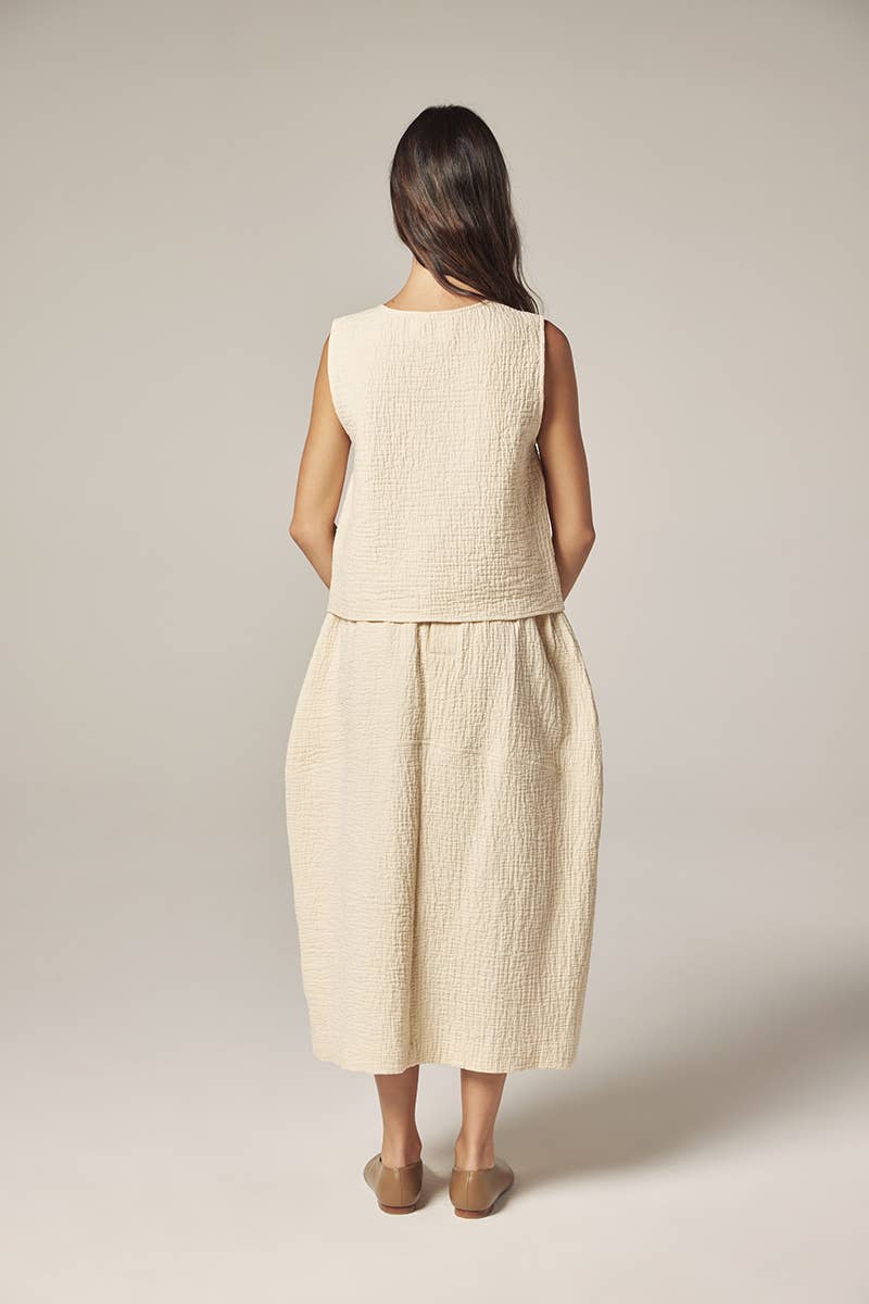 Botton down jacquard top: Cream / Solid