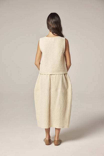 Botton down jacquard top: Cream / Solid