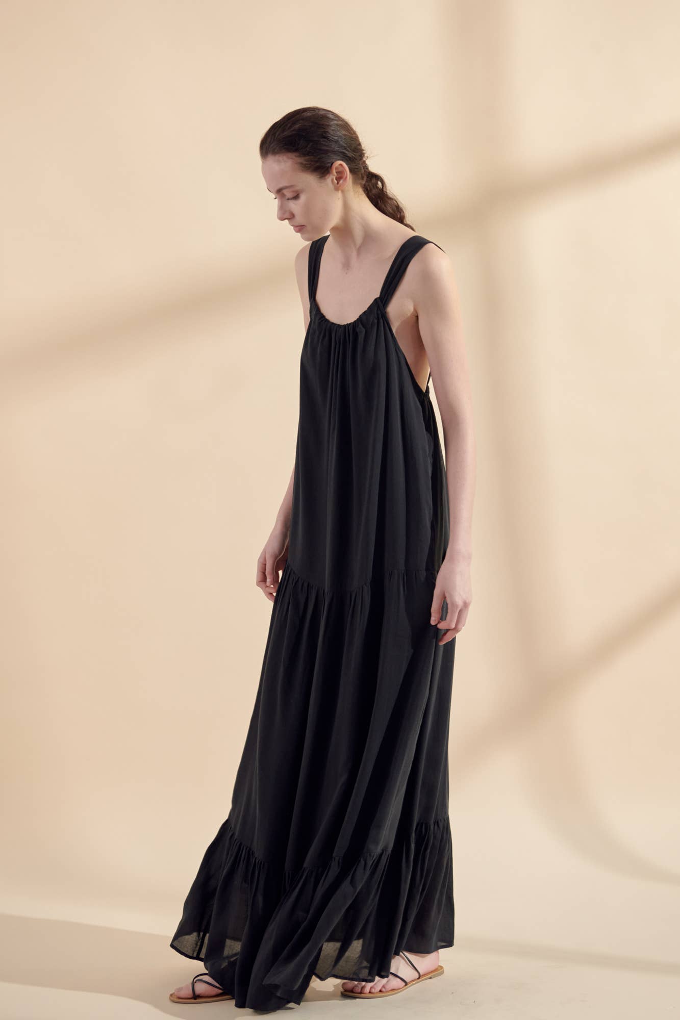Tiered cami maxi dress: Black / 100% Tencel / Small
