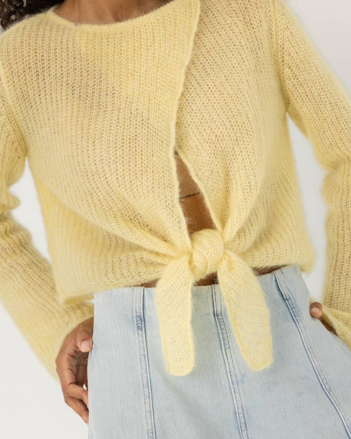 Skraistas: Butter Yellow Silk & Mohair Cropped Cardigan : Yellow