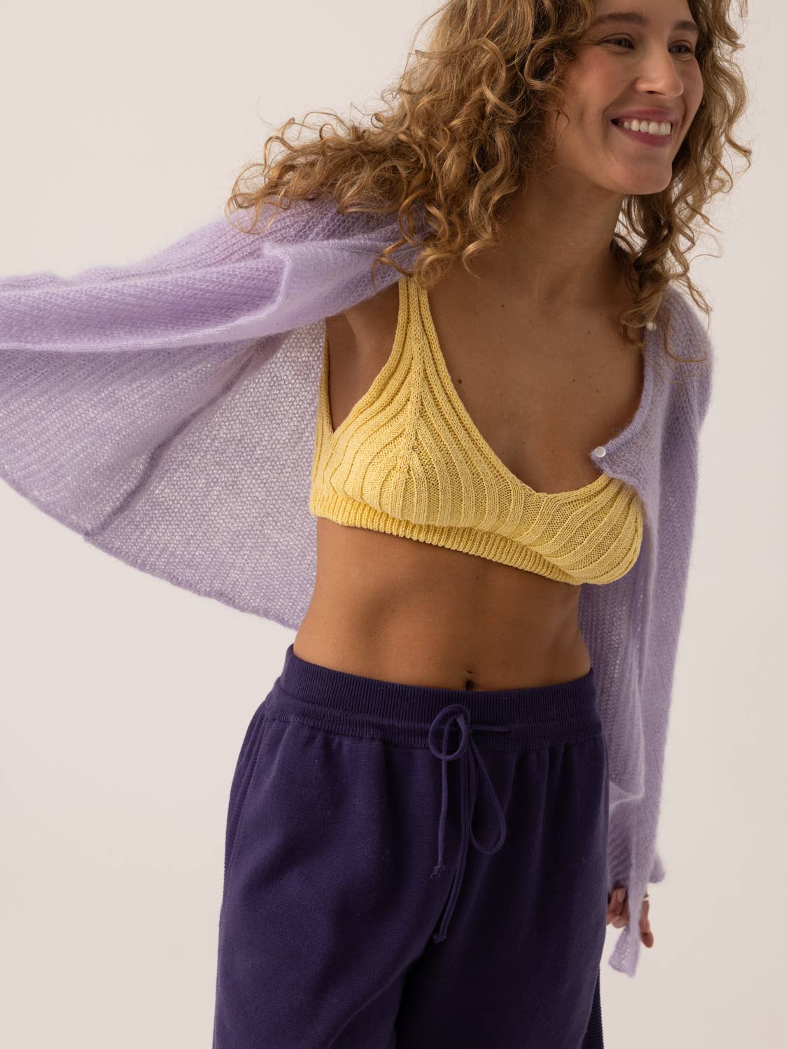 Skraistas: Lilac Silk & Mohair Cropped Cardigan : Lilac / S