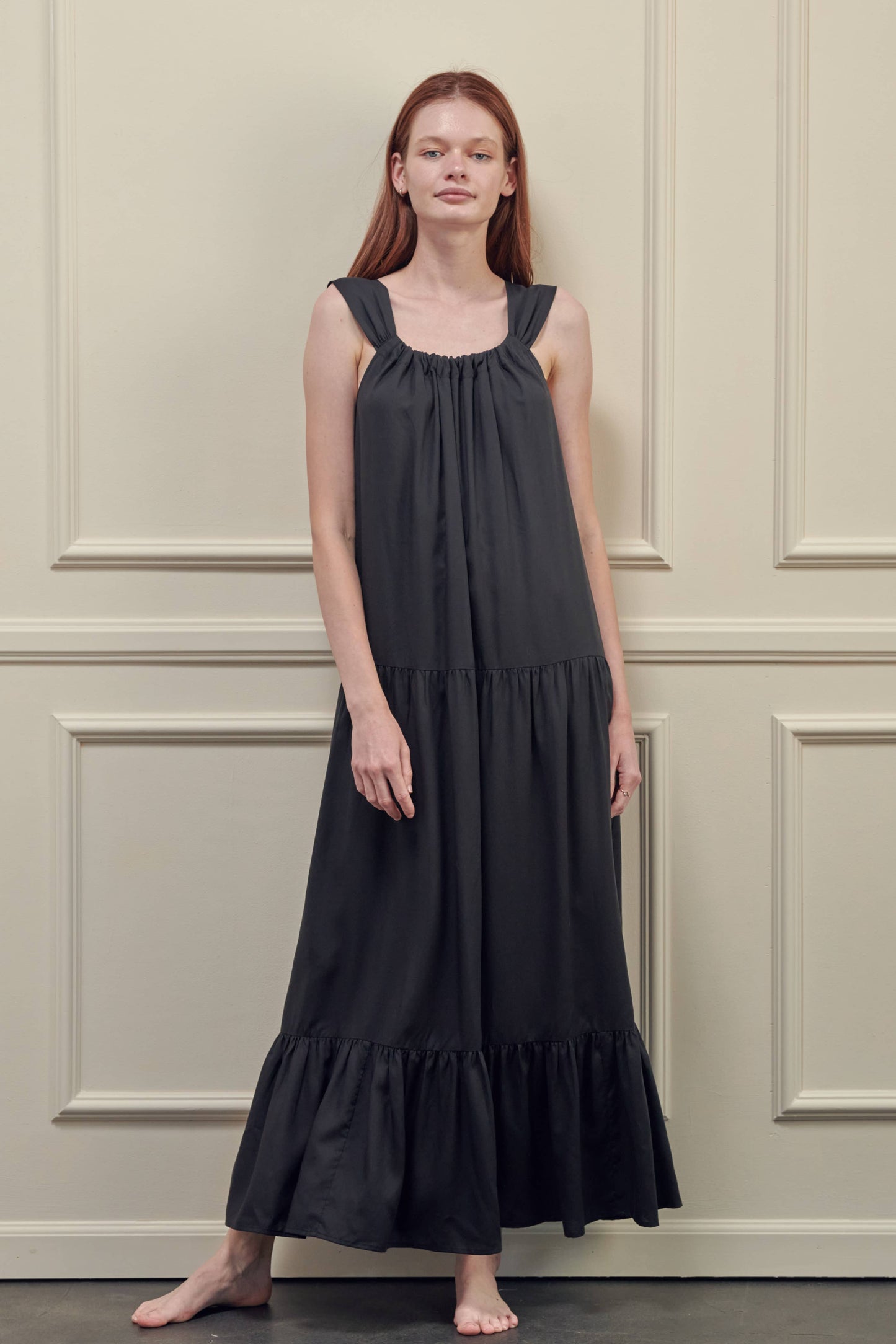 Tiered cami maxi dress: Black / 100% Tencel / Small