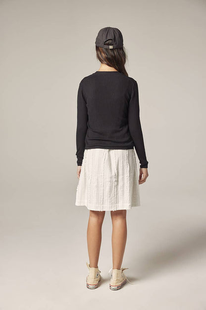 V-neck cotton line rib cardigan: Black / Solid