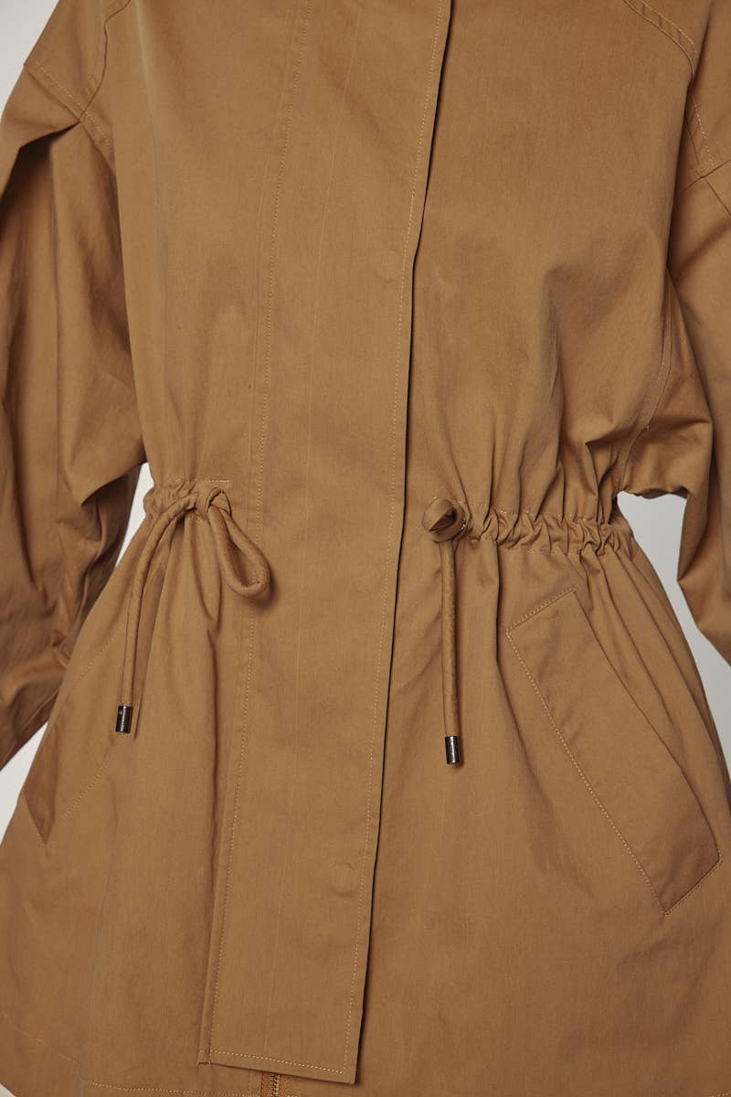 Tie waist utility jacket: Khaki / Solid