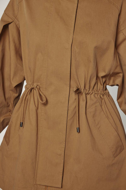 Tie waist utility jacket: Khaki / Solid