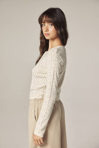 Romantic Button-down short cardigan: Cream/Navy / Floral