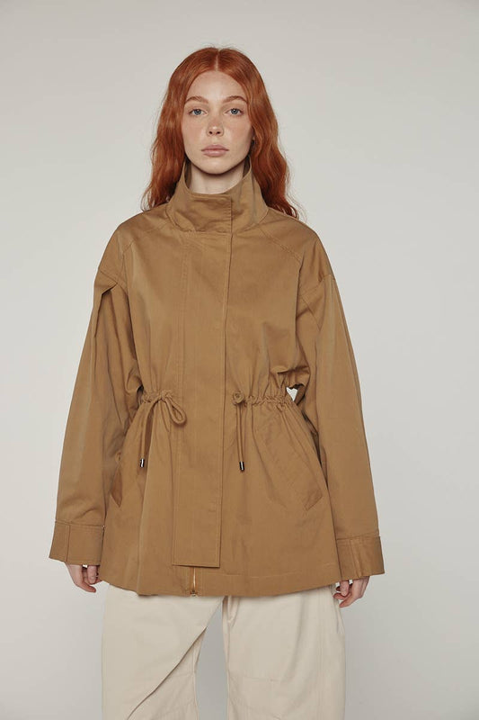 Tie waist utility jacket: Khaki / Solid