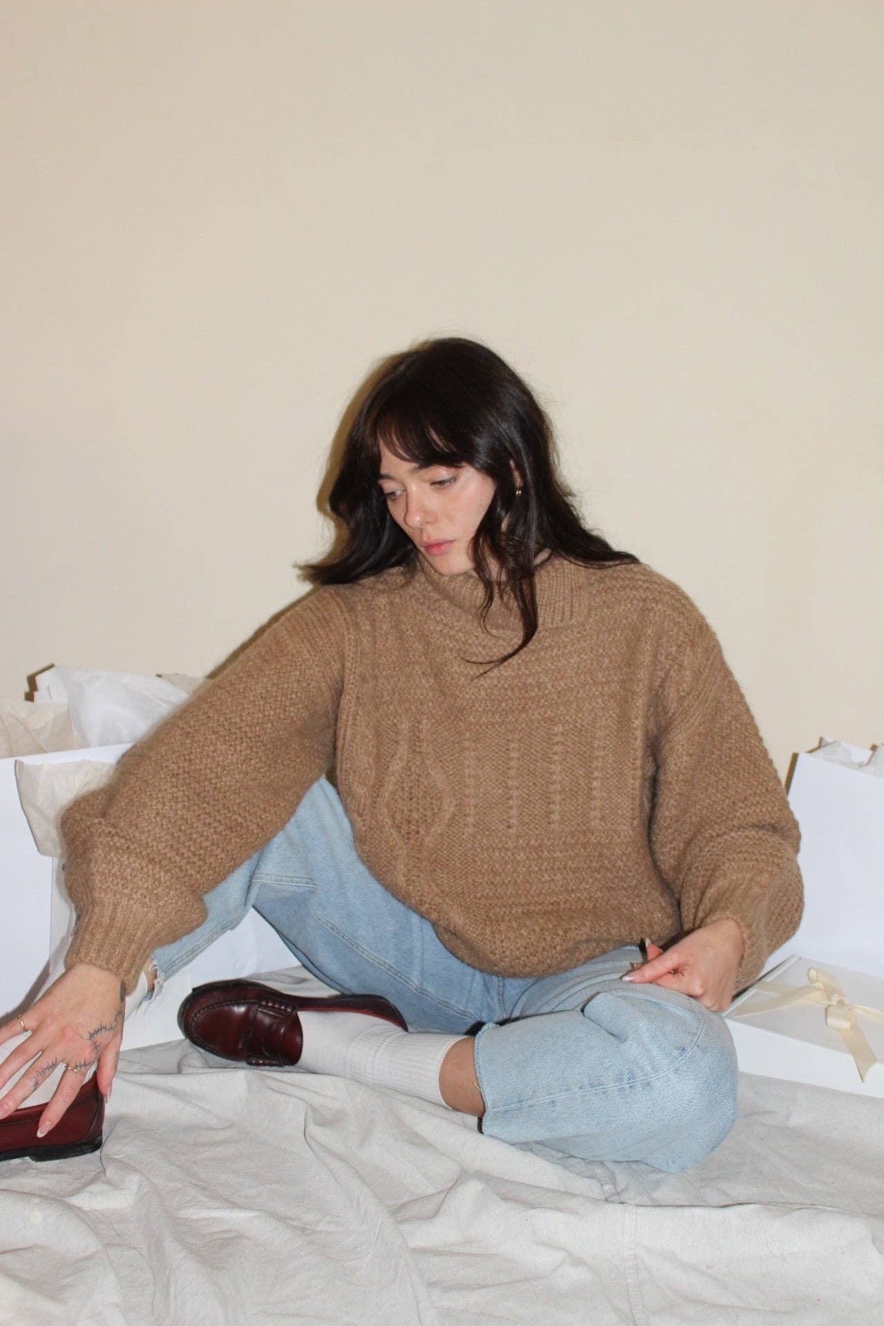 Ollie Knitted Suri Alpaca Sweater: Jute / O/S