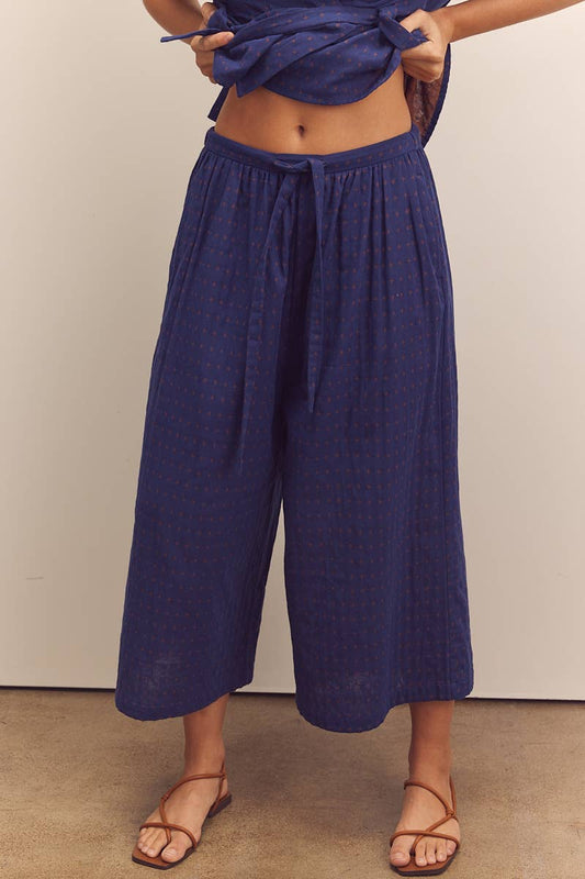 Drawstring wide pants: Cobalt / Abstract & Geometric