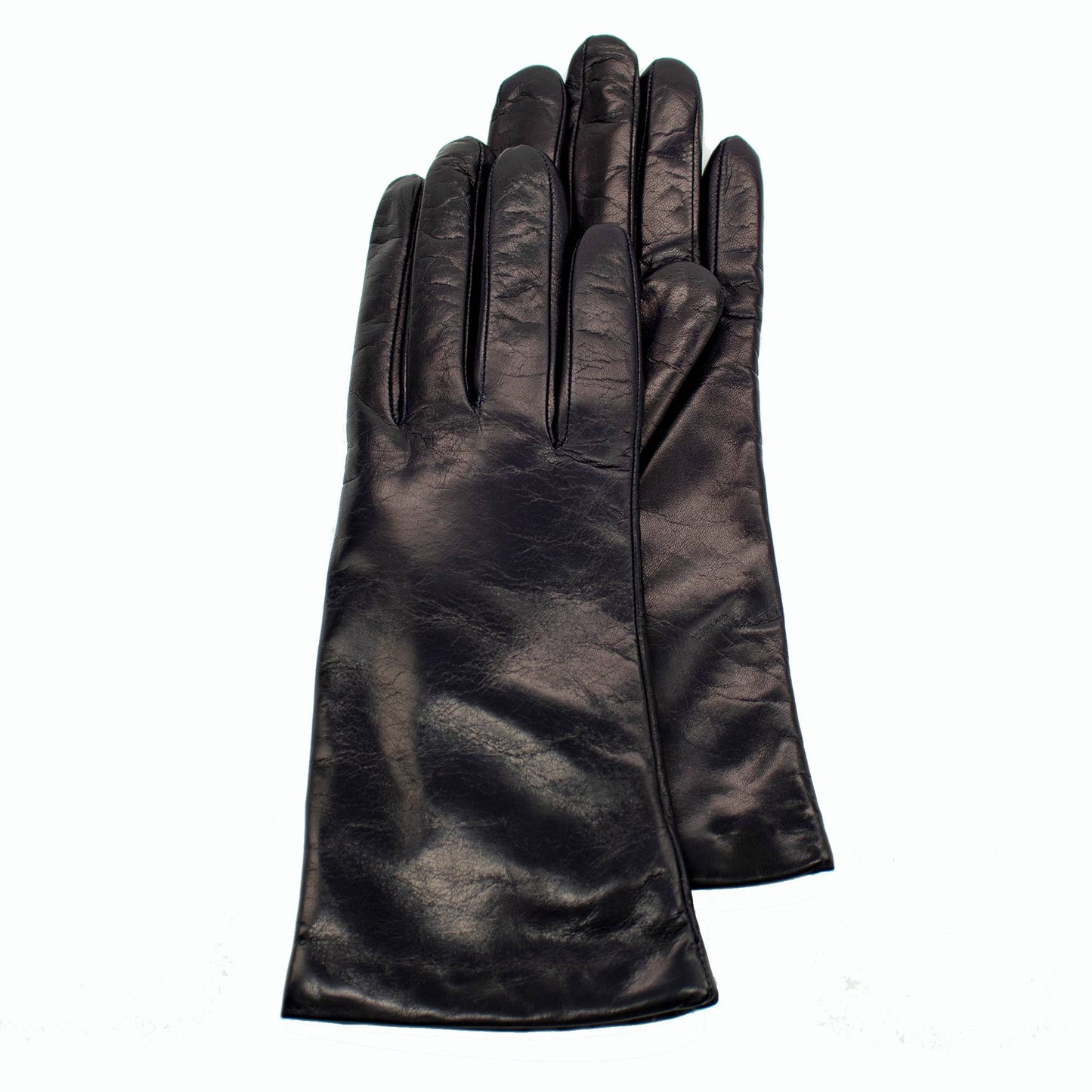 MADE IN ITALY 9" LEATHER GLOVES WITH CASHMERE LINING: BLACK / 7.5