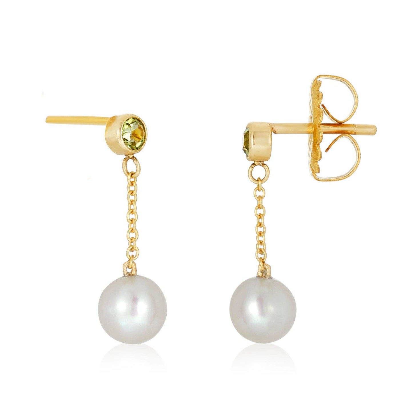 Petite Round Pearl Dangle Earrings in 14k: Purple amethyst