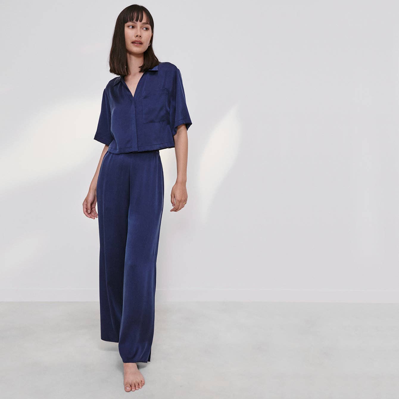 Lunya Washable Silk High Rise Pant Set: Deep Blue / XS