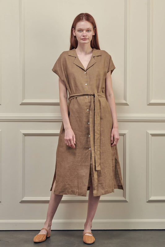 Button-down shirts dress: Mocha / 100% Linen