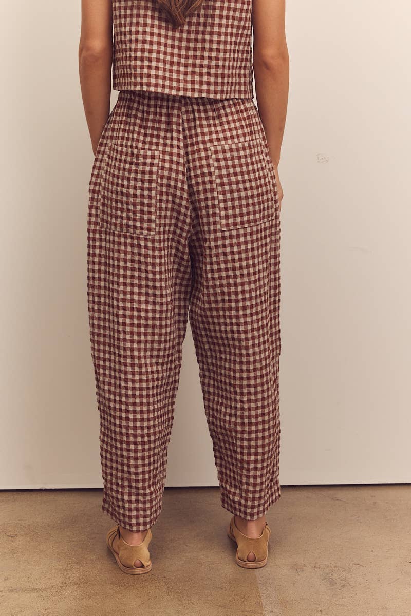 Drawstring easy pants: Brick / Plaid