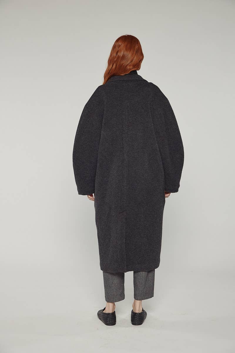 Cocoon sleeve maxi coat: Charcoal / Solid