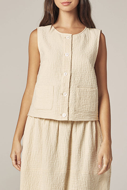 Botton down jacquard top: Cream / Solid
