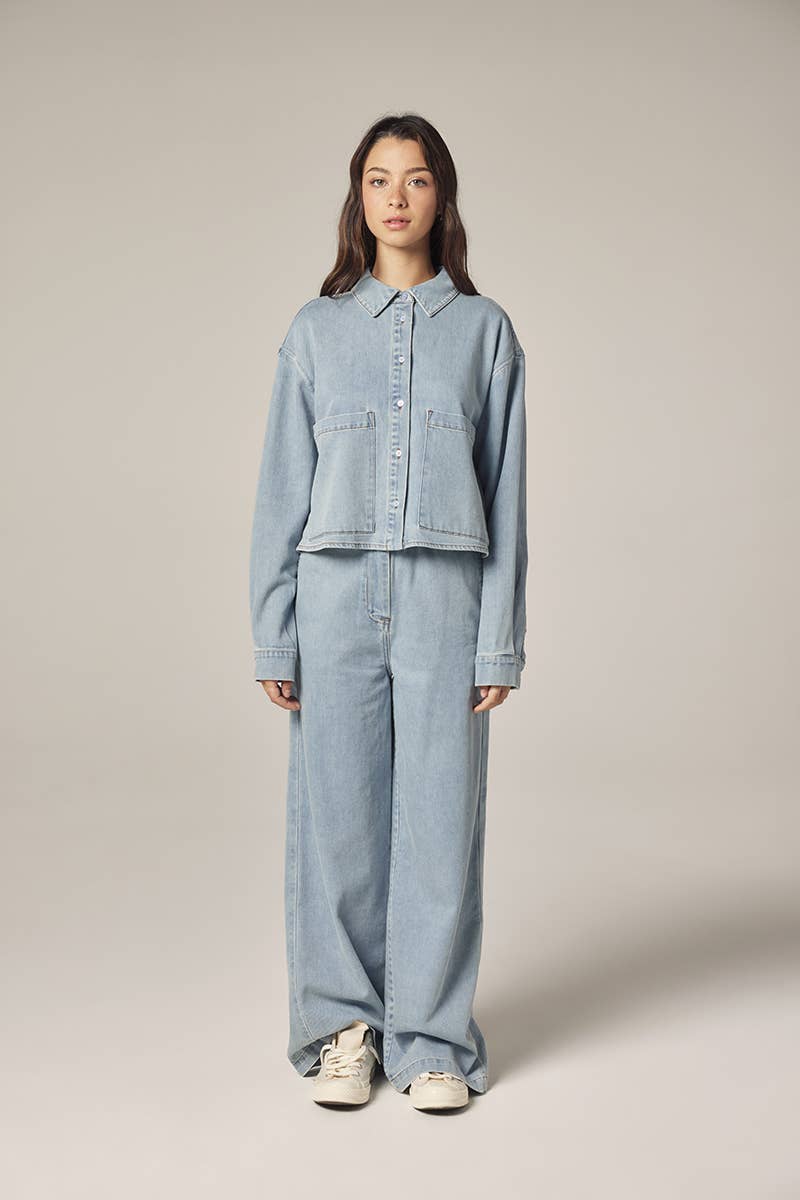 Wide leg elestic pants: Denim / Solid