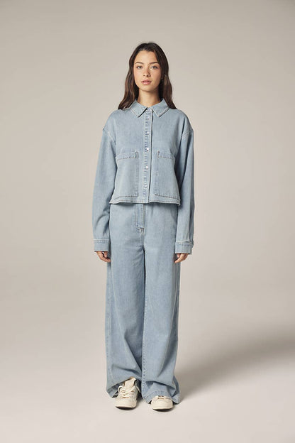 Wide leg elestic pants: Denim / Solid