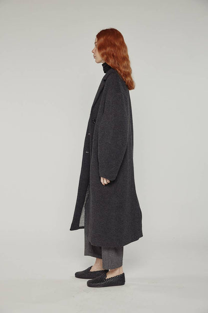 Cocoon sleeve maxi coat: Charcoal / Solid