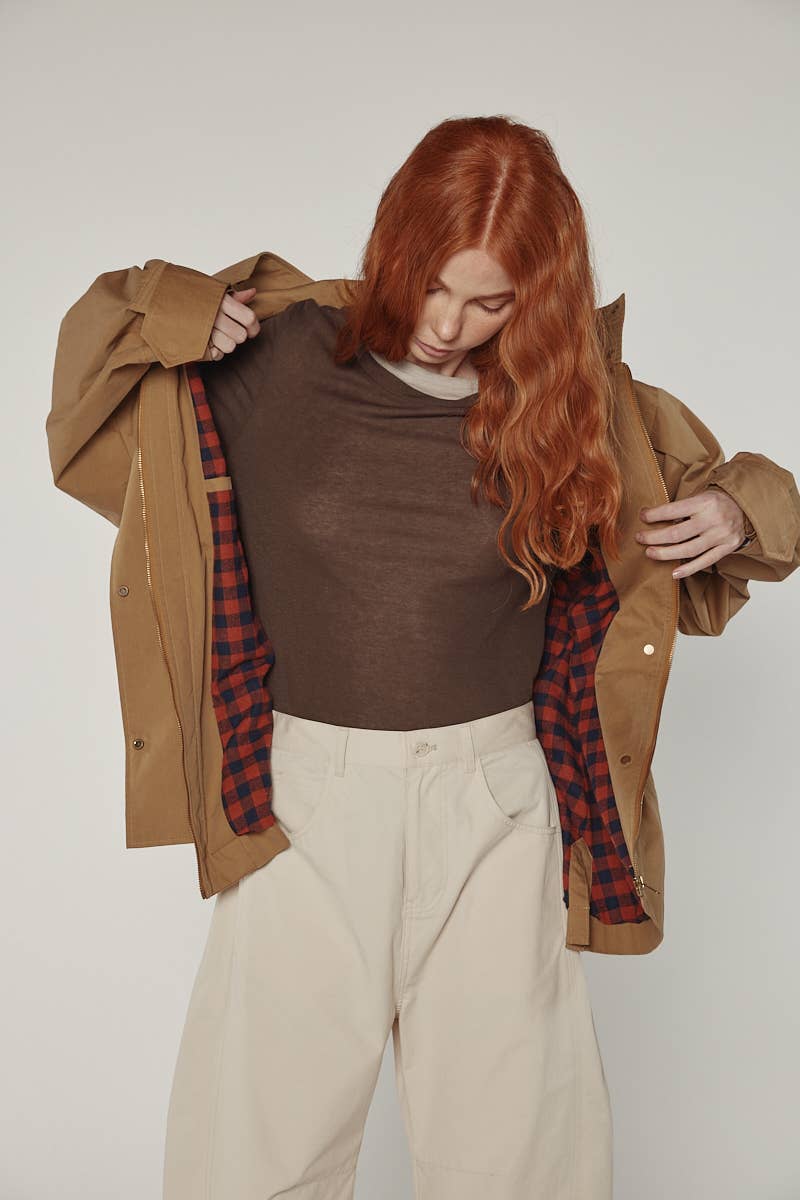 Tie waist utility jacket: Khaki / Solid
