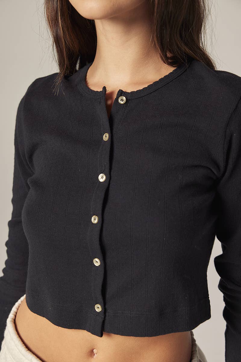 Button down short cardigan: Black / Solid
