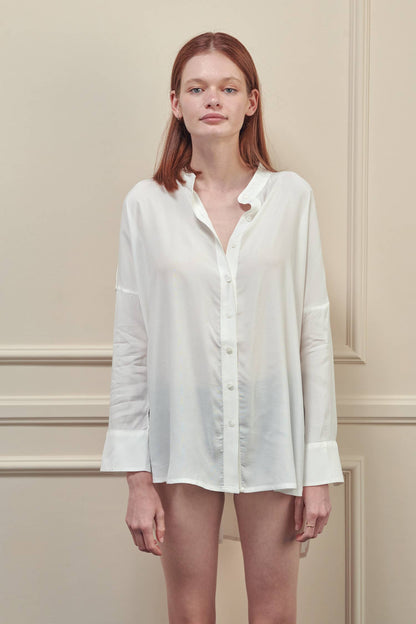 Collarless loose fit long sleeve shirts