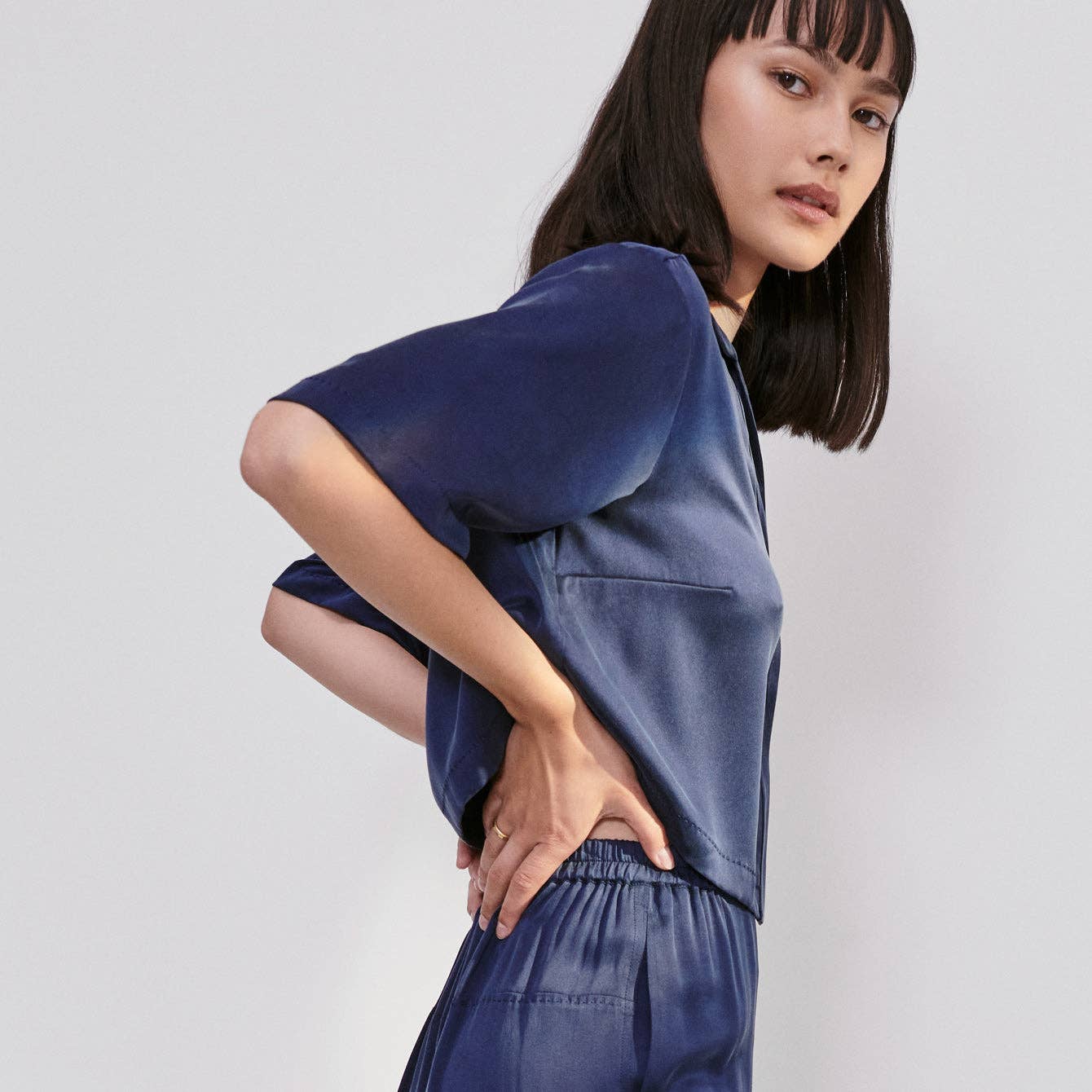 Lunya Washable Silk High Rise Pant Set: Deep Blue / XS