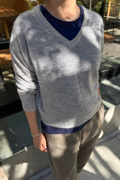 Matthew V-Neck Mohair Sweater Icy Grey