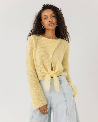 Skraistas: Butter Yellow Silk & Mohair Cropped Cardigan : Yellow