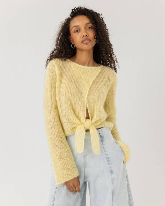 Skraistas: Butter Yellow Silk & Mohair Cropped Cardigan : Yellow