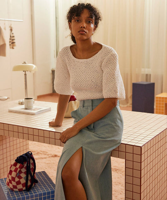 Lake Galvė Top: Handmade 100% Linen & Cotton Crop Top: White / S