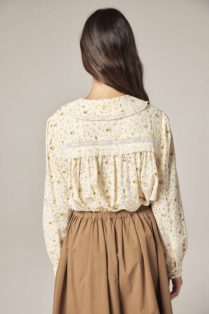 Romantic Peter pan collar shirts: Cream/Yellow / Floral