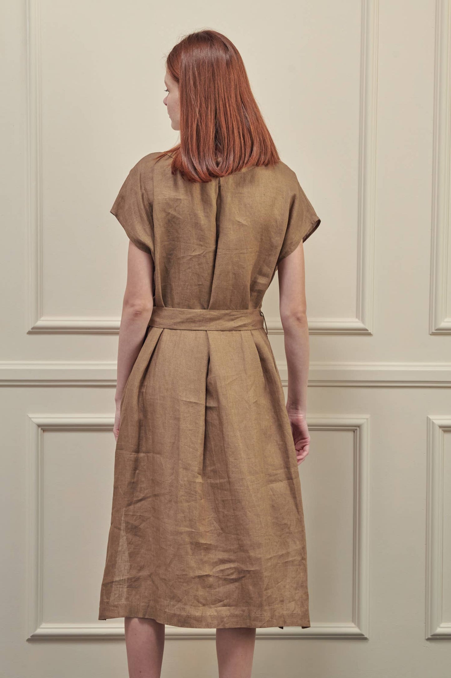 Button-down shirts dress: Mocha / 100% Linen