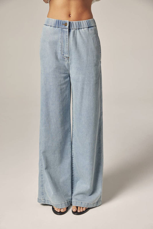 Wide leg elestic pants: Denim / Solid