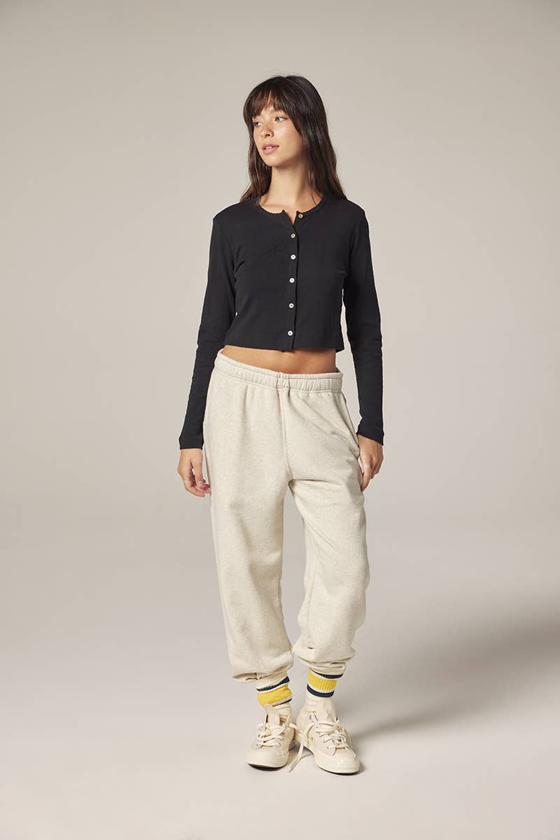 Button down short cardigan: Black / Solid